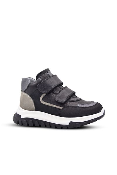 kids A more Boys' Boots - Black, Double Velcro and Genuine Leather