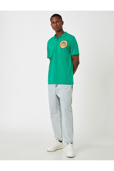 Koton Polo Collar College Embroidered T-Shirt