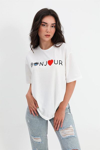 VAPUR TEKSTİL Λευκό μπλουζάκι Bonjour Crew Neck