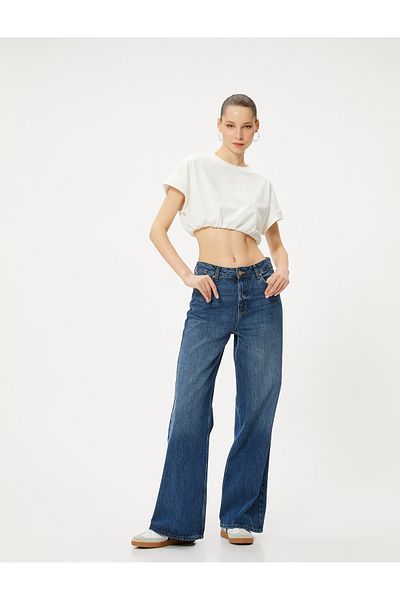 Koton Crop T-Shirt Kurzarm Rundhals Baumwolle mit elastischem Saum