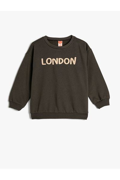 Koton Sweatshirt mit langen Ärmeln und Rundhalsausschnitt aus erhabener Baumwolle mit City-Print