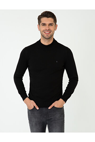 Pierre Cardin Black Slim Fit Half Turtleneck Basic Sweater 50248552-Vr046