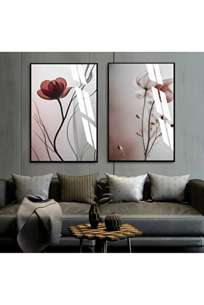 Harikabirev HARİKABİREV | FLORI ROȘU DE CINZA MOALE 1 | TABLO DE STICLA CU CA...