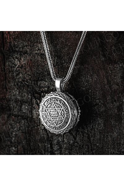Takılingo 925 Ayar Gümüş Hz.Süleyman Mührü Dualı Açılabilir Cevşen Kablı Erke...