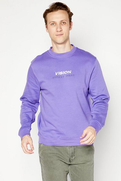 Vision Street Wear Men Crew Neck Long Sleeve Embroidered Logo Sweatshirt, Purple