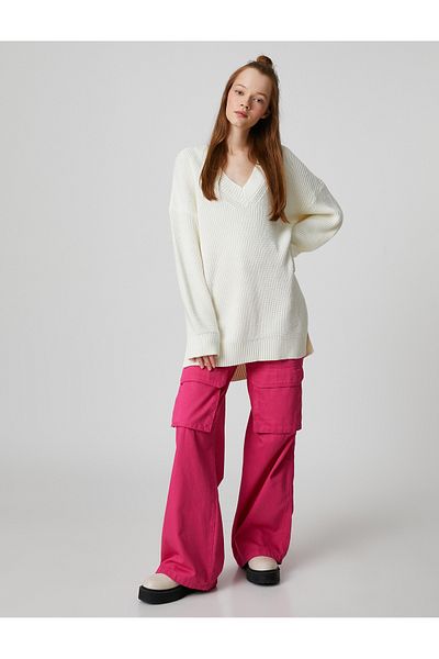 Koton Sweter oversize z dzianiny, z dekoltem w kształcie litery V, z długim rękawem