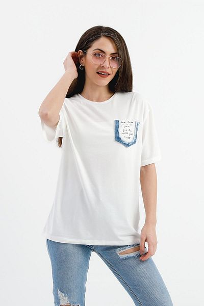 VAPUR TEKSTİL Culoare Ecru - Tricou cu detaliu cu gât și buzunar din blugi