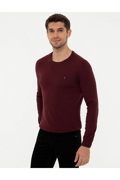 Pierre Cardin Claret Red Slim Fit Crew Neck Basic Knitwear Sweater 50248582 -Vr014