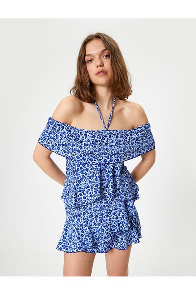 Koton Mini-Jumpsuit mit Blumendruck – U-Boot-Ausschnitt und Neckholder
