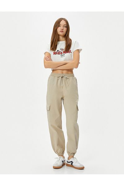 Koton Cargo Jogger Pants Comfortable Fit Elastic Waist Tie Pocket Cotton