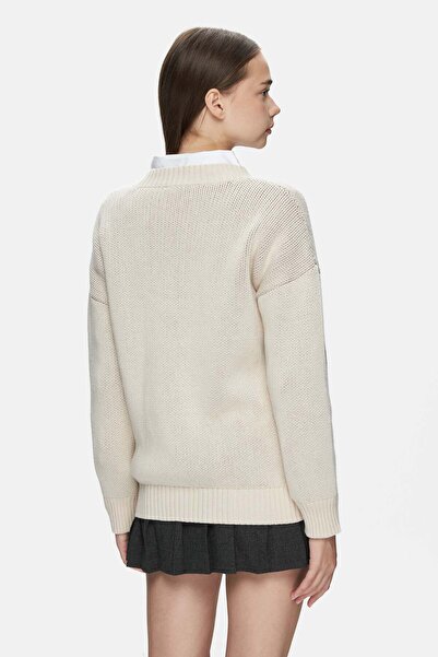 UCLA Γυναικείο πλεκτό LIMAS Μπεζ Crew Neck Jacquard Oversize