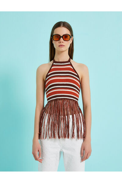 Koton Crop Athlete Halter Collar Tassel Detailed