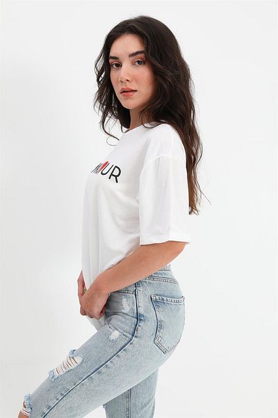VAPUR TEKSTİL Λευκό μπλουζάκι Bonjour Crew Neck