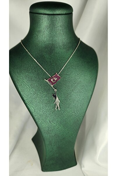 collawood Türk Bayrağı Gümüş Kolye