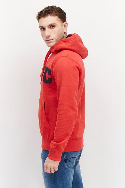 French Connection Men Hood With Drawstring Front Pocket Fleece Sweatshirts, Red