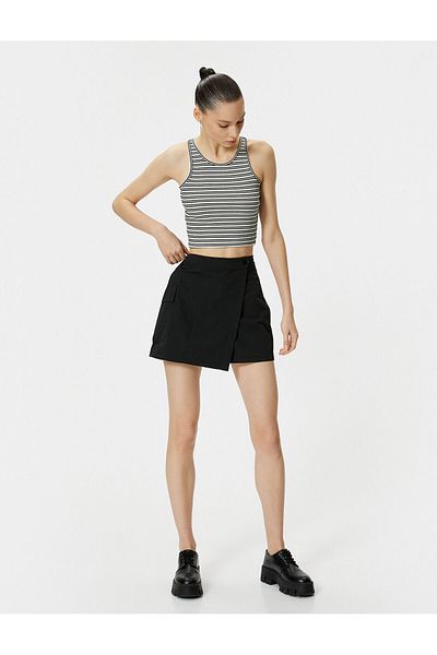 Koton Cotton Crop Halter Collar Printed Tank Top
