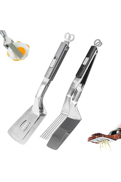 Choice Stainless Steel Steak Clip Egg Flipper Spatula Barbecue Meat Clamp Flipping Bread Steak Fish Clip...