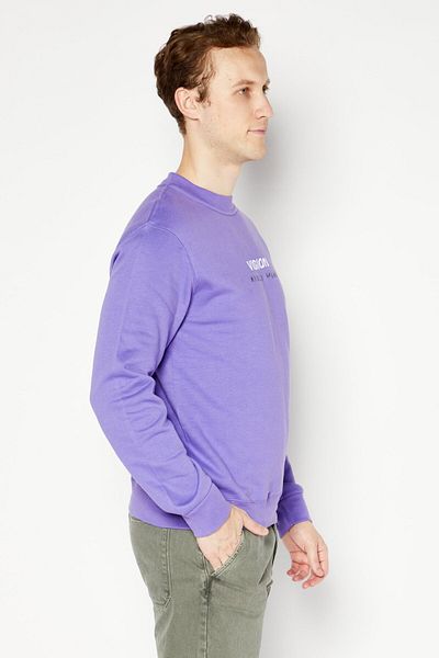 Vision Street Wear Men Crew Neck Long Sleeve Embroidered Logo Sweatshirt, Purple