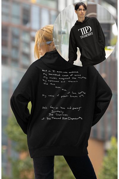 Fuddy Moda Унисекс суитшърт с качулка и щампа на гърба на Тейлър Суифт TTPD, голям суитшърт с качулка и щампа на Тейлър Суифт
