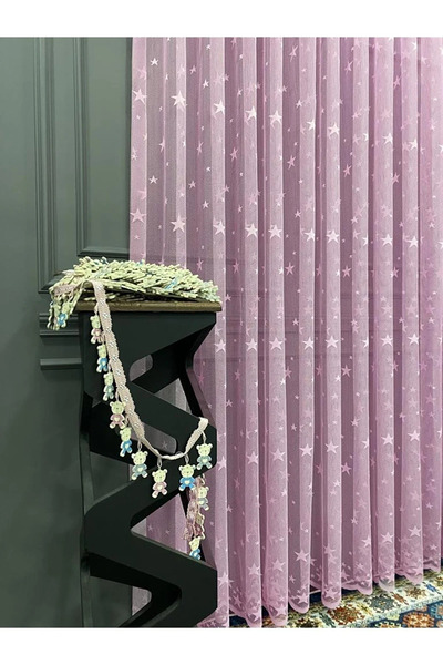 Emes Kız Çocuk Odası İçin Yıldız Desenli Pembe Tül Perde - Şık ve Eğlenceli M...