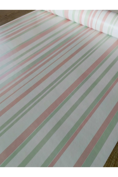 KMS HOME Pembe Yeşil Çizgili Silinebilir Hava Alabilen Çocuk Odası Duvar Kağı...