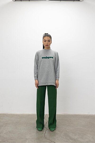 TUBİA Unique Nakış Işlemeli Gri Melanj Sweatshirt