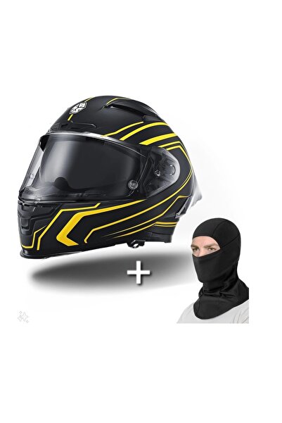 FF-871 FLASH MAT SİYAH-SARI GÜNEŞ VİZÖRLÜ KAPALI KASK
