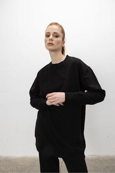 TUBİA Oversize Basic 3 Thread Diagonal Fabric Non-Rated Long Sweatshirt