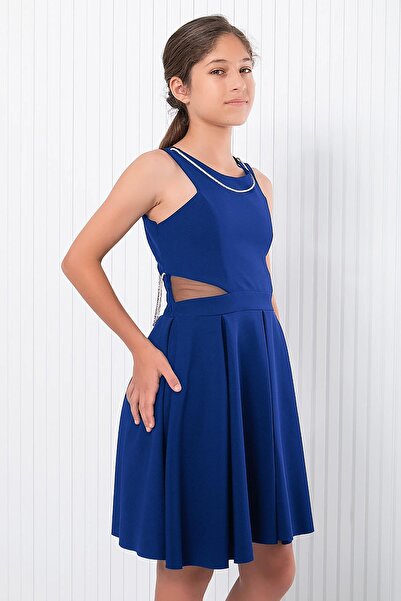 SUBU TASARIM Navy Blue Mdv344 - Stone Detailed Evening Dress