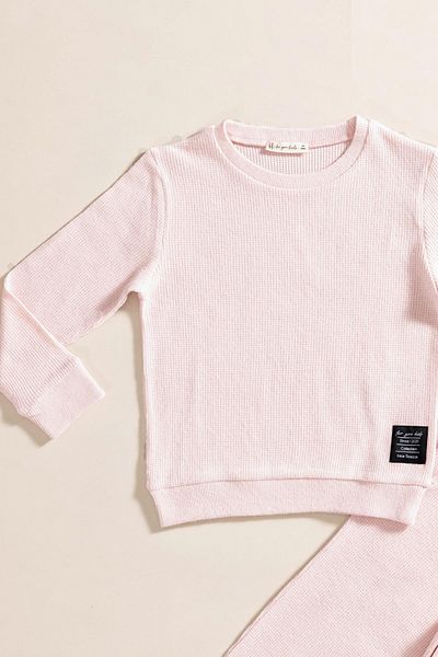 for you kids 2-Piece Cotton Waffle Sweat Jogger Pink Top and Bottom Set