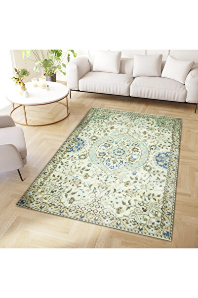 Rugs Modern Halı Melisa Koleksiyonu Açık Tonlarda Mavi Yeşil Desenli Dokuma T...