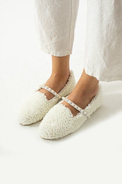 MÜJERİL'S Γυναικείες Μάλλινες Πέρλες Χειμερινές Μπαλαρίνες Παπούτσια για το σπίτι και το εξωτερικό