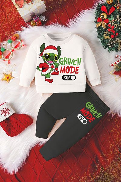 ADABEBEK Grinch Cartoon Character Printed New Year Concept 2-Piece Stylish Baby Set 23275