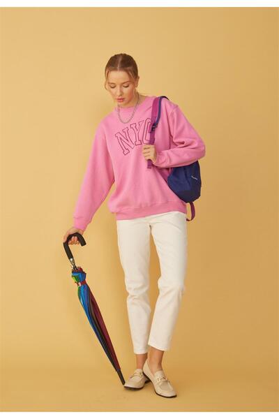 TUBİA Γυναικείο φούτερ σε ροζ χρώμα Nyc με στάμπα oversize