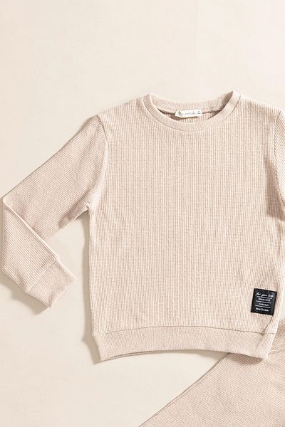 for you kids 2-Piece Cotton Waffle Sweat Jogger Stone Bottom Top Set
