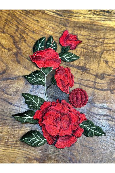 Gönülden Tasarım APLICAȚIE DE FLORI DE BRODATĂ ROȘĂ 23X18 CM