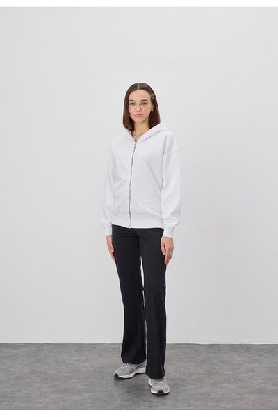 TUBİA Women's White Color Zippered Hooded Sweatshirt Cardigan
