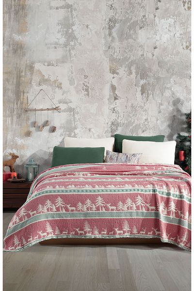 destinyhometex New Year Patterned 6 Layers Muslin Fringeless 260X280 Quilt