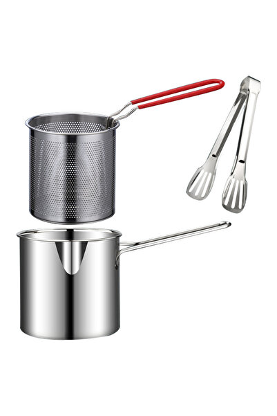 Choice 1200ml Integrated Type Deep Frying Pot Stainless Steel Kitchen Deep Fryer with Strainer Tempura C...