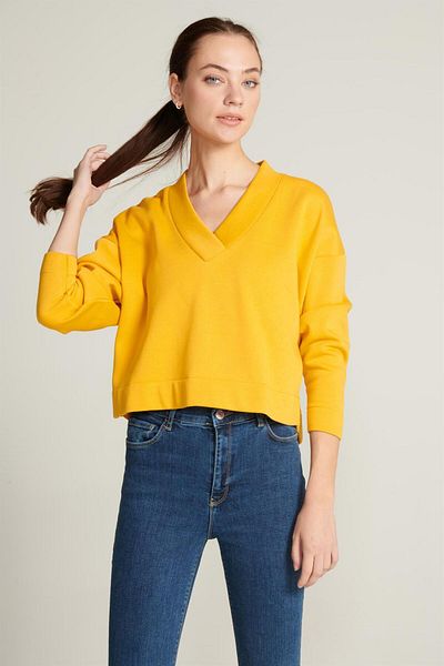 TUBİA Crop Sweatshirt - V-neck Detailed