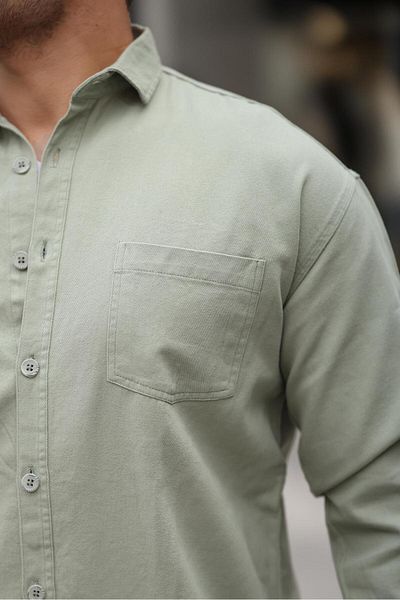 Valiberta Single Pocket Oversize Gabardine Fabric Men's Shirt - Light Green