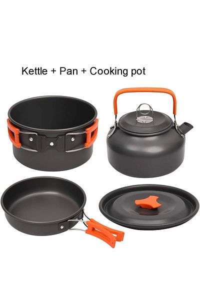 LISM 3-piece set Camping Cookware Kit Outdoor Cooking Set Aluminum Equipment Outdoor Pot Travel Tableware