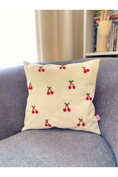 Les Passent Husă de pernă brodata cu cireșe din in spălat