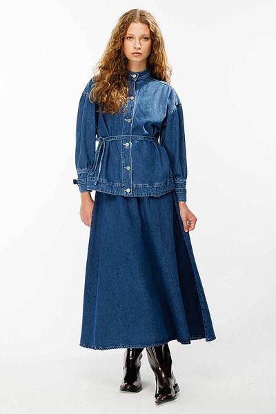 Hooopstore Denim Skirt Medium Blue Set