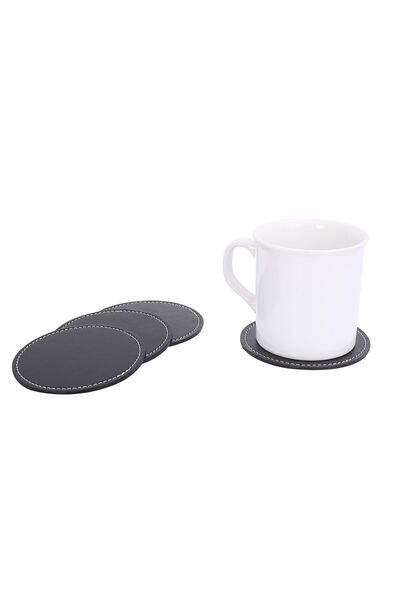 prozenis Round Leather Coasters 4 Pieces Black