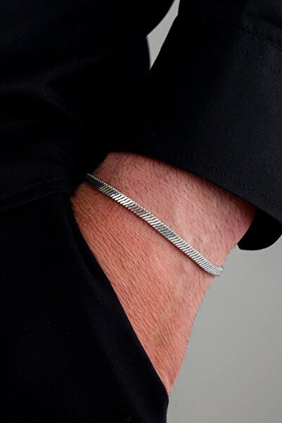 Ricco Jewellery 925 Ayar Gümüş  Yassı İtalyan Yılan Oksitli Bileklik • Made In Italy