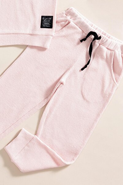 for you kids 2-Piece Cotton Waffle Sweat Jogger Pink Top and Bottom Set