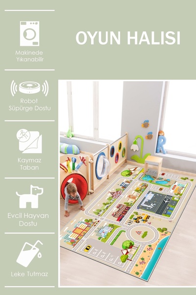 West Home Oyun Halısı Makinede Yıkanabilir Kaymaz Taban Leke Tutmaz Antibakteriyel Çocuk Odası Halısı