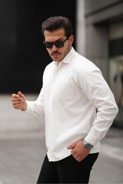 Valiberta Single Pocket Oversize Gabardine Fabric Men's Shirt - White
