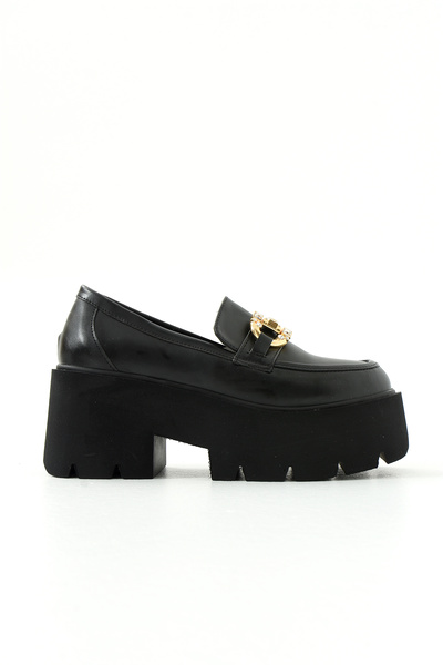 Gökçe Shoes Denisa Siyah Yüksek Taban Kadın Loafer Ayakkabı